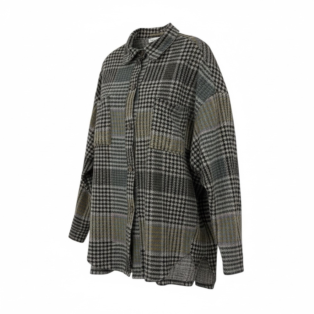 First Love by Lovelyn Cozy Plaid Relaxed Fit Top in Grey Women’s Size L - Picture 2 of 8